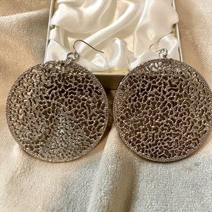 Flat disc silver tone Earrings with hook backs